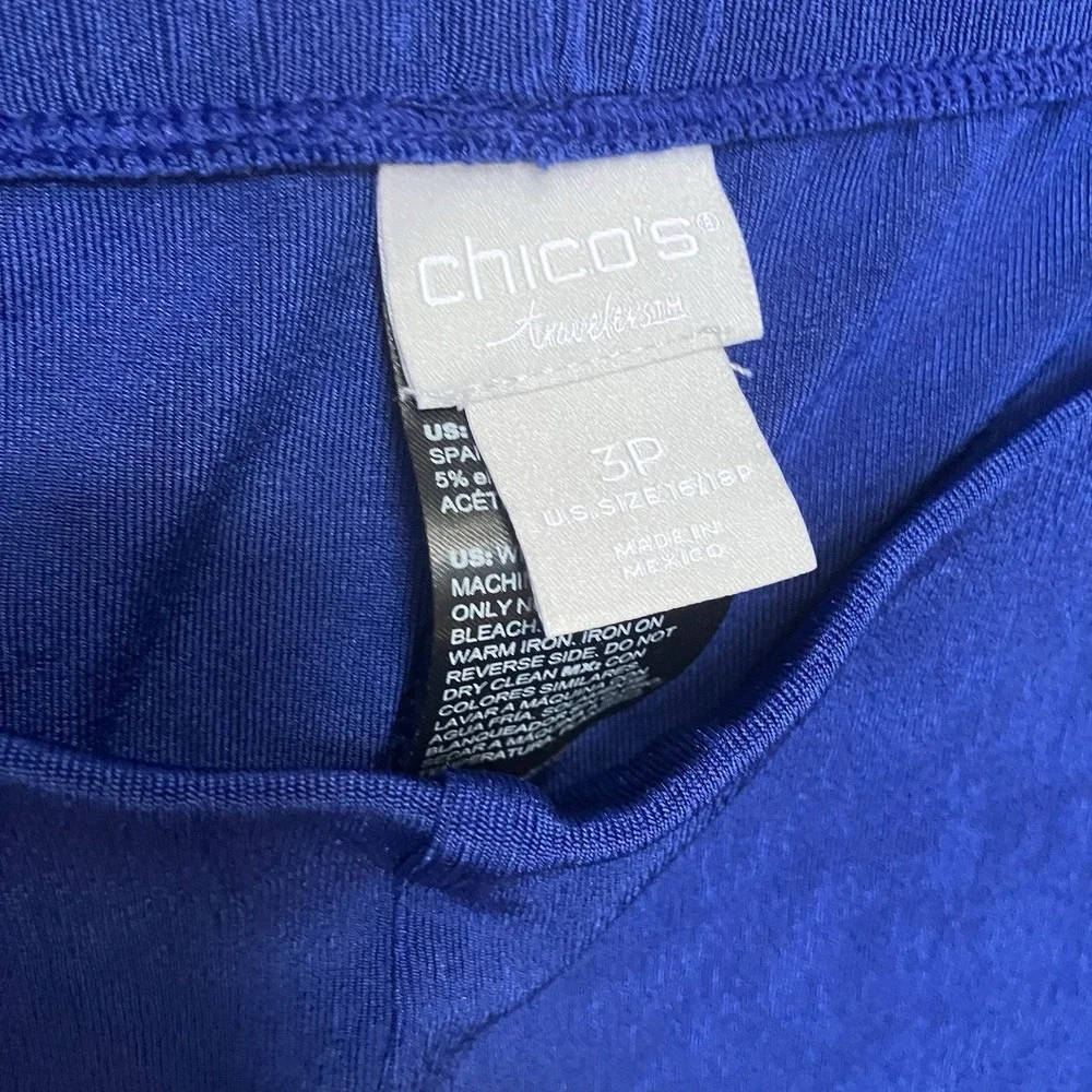 Chico's Travelers Pants Size 3 3P Petite XL Royal Blue Dress Pants Stretch